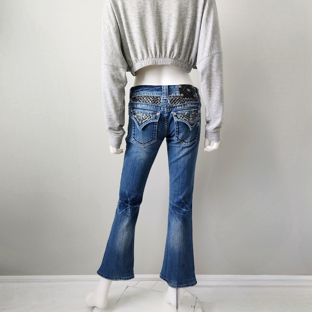 Miss Me Boot / Kick Flare Ankle Jeans With Studs & Contrast Stitching, Size 28